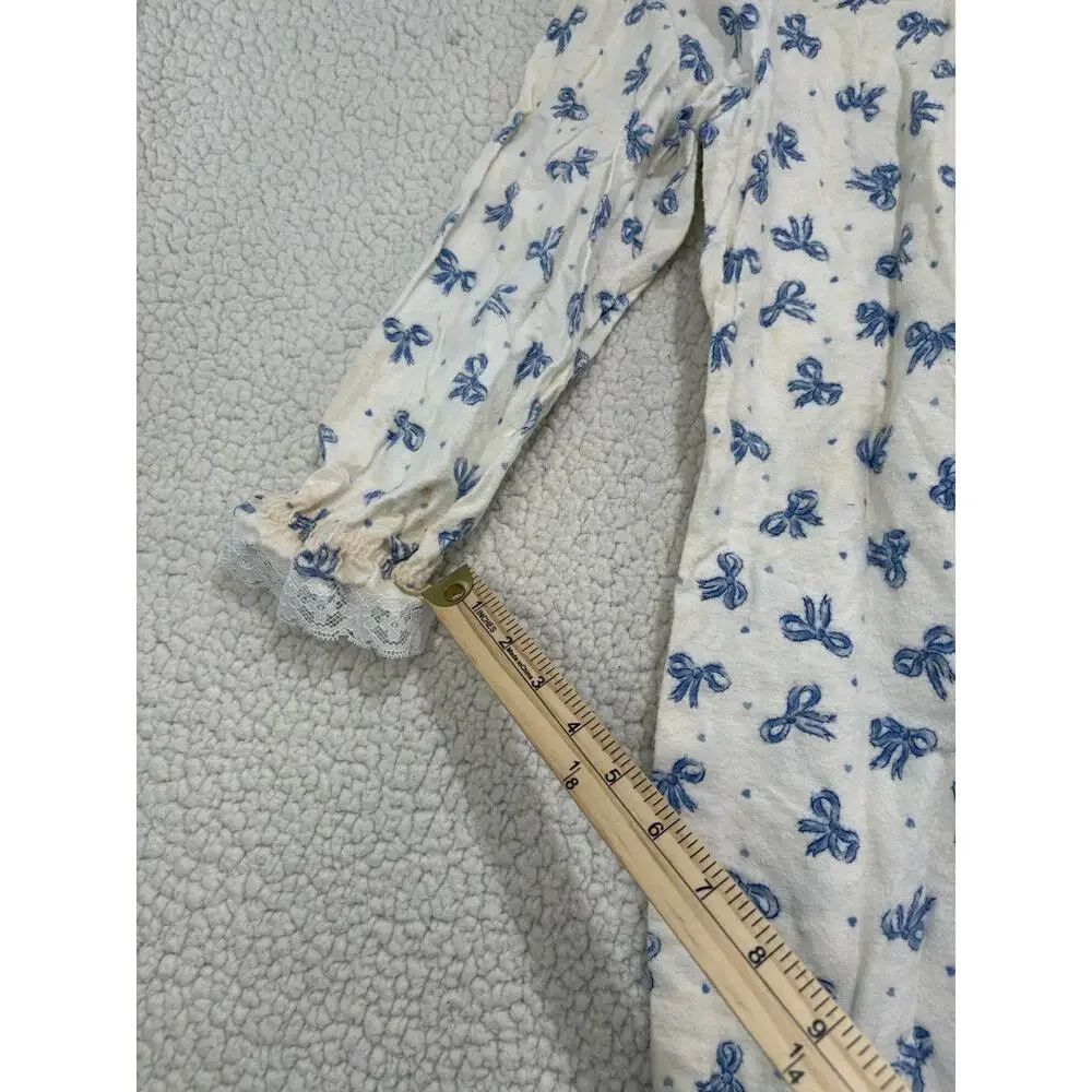 Vtg Willow Creek Flannel Nightgown‎ Sleep Dress Bows Lace Cottage Granny Modest